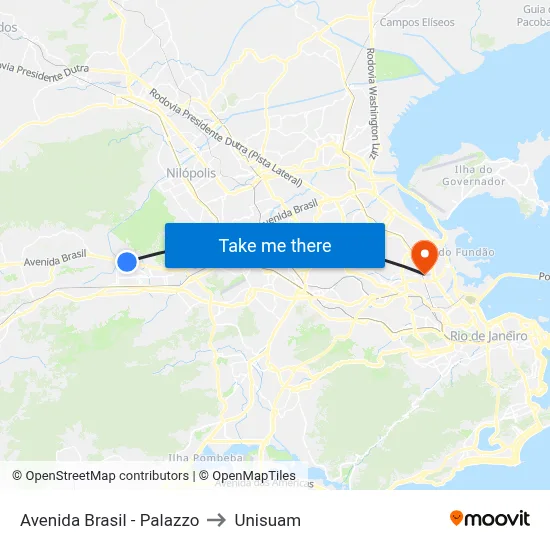 Avenida Brasil - Palazzo to Unisuam map
