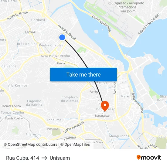 Rua Cuba, 414 to Unisuam map