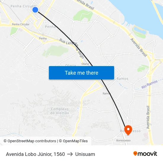 Avenida Lobo Júnior, 1560 to Unisuam map