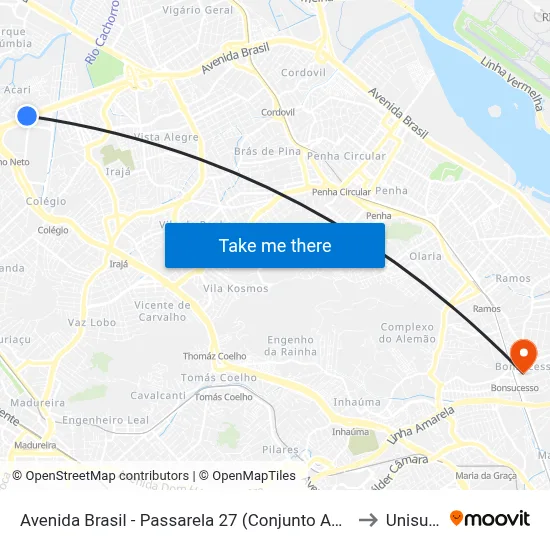 Avenida Brasil - Passarela 27 (Conjunto Amarelinho) to Unisuam map