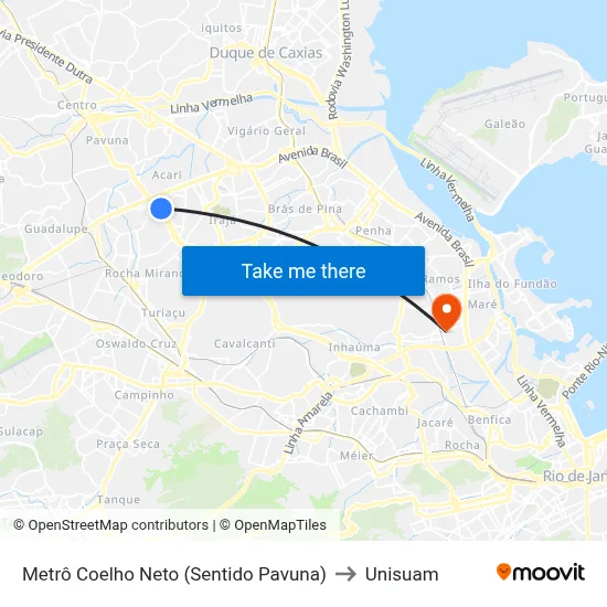 Metrô Coelho Neto (Sentido Pavuna) to Unisuam map