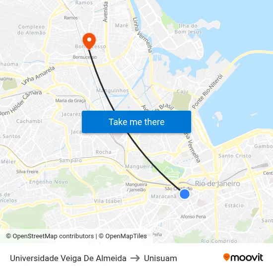 Universidade Veiga De Almeida to Unisuam map