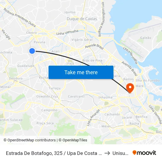 Estrada De Botafogo, 325 / Upa De Costa Barros to Unisuam map