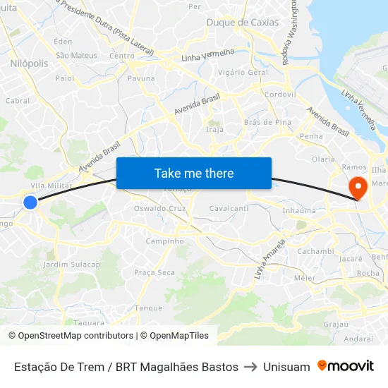Estação De Trem / BRT Magalhães Bastos to Unisuam map