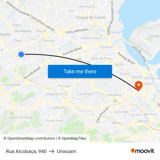 Rua Alcobaça, 940 to Unisuam map