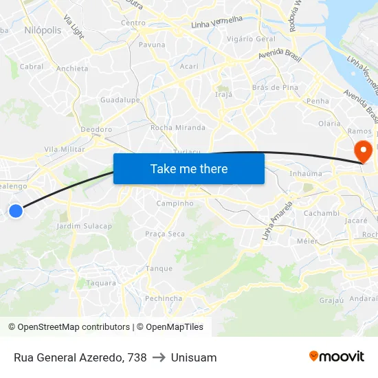 Rua General Azeredo, 738 to Unisuam map