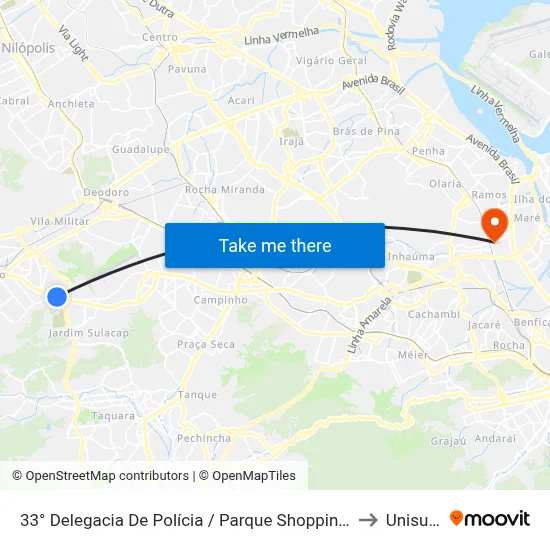 33° Delegacia De Polícia / Parque Shopping Sulacap to Unisuam map