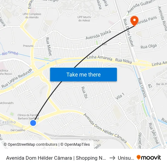 Avenida Dom Hélder Câmara | Shopping Nova América to Unisuam map