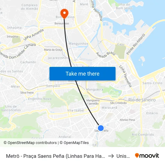 Metrô - Praça Saens Peña (Linhas Para Haddock Lobo) to Unisuam map
