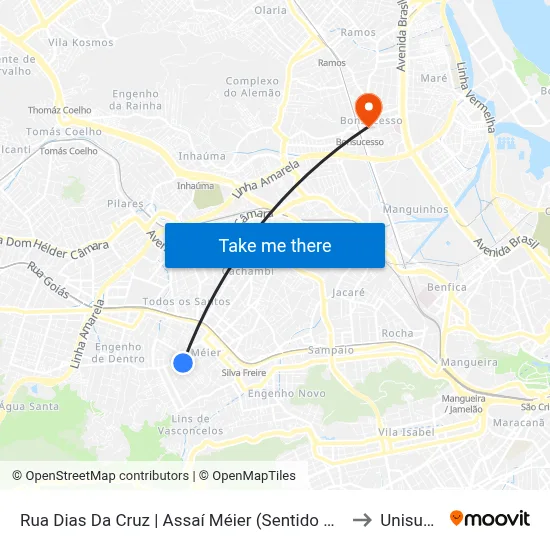 Rua Dias Da Cruz | Assaí Méier (Sentido Méier) to Unisuam map