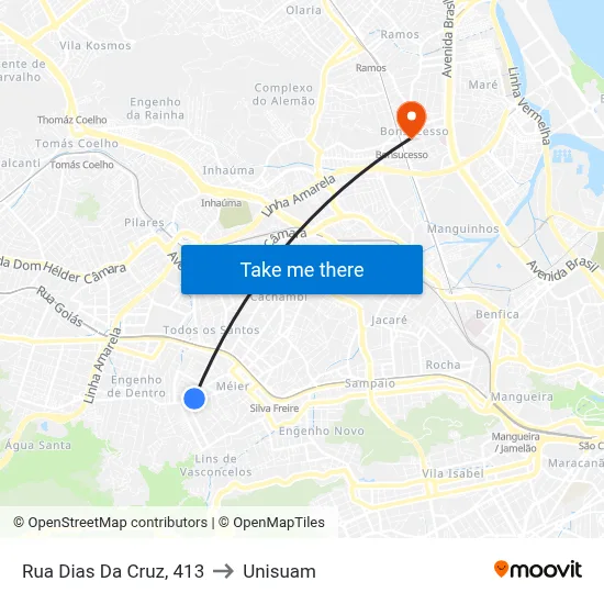 Rua Dias Da Cruz, 413 to Unisuam map