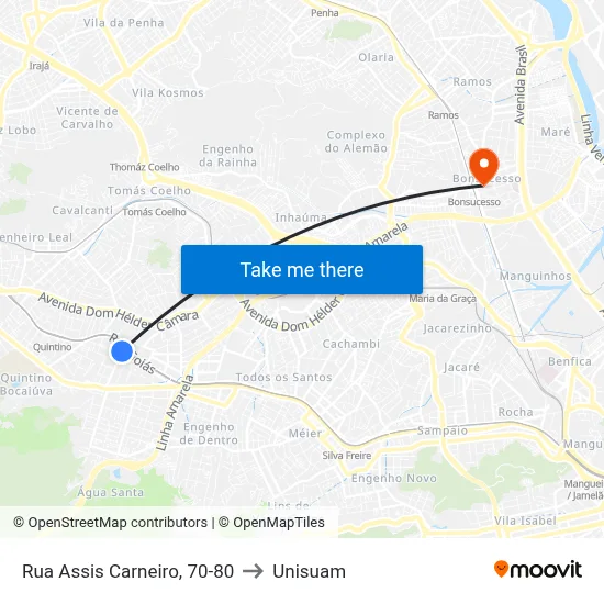Rua Assis Carneiro, 70-80 to Unisuam map