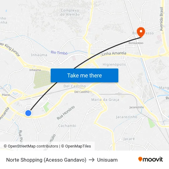 Norte Shopping (Acesso Gandavo) to Unisuam map