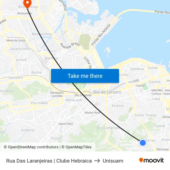 Rua Das Laranjeiras | Clube Hebraica to Unisuam map