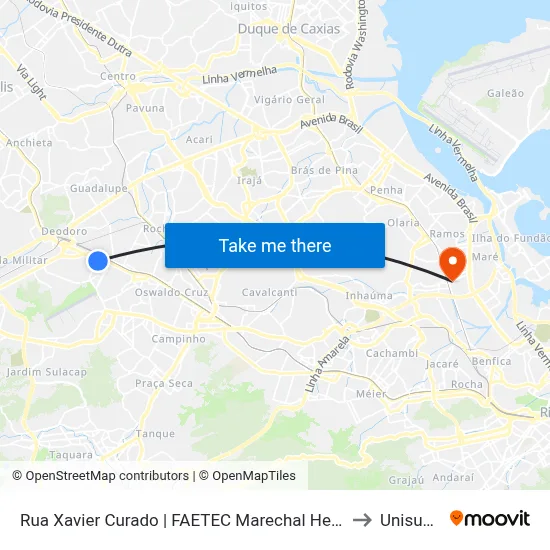 Rua Xavier Curado | FAETEC Marechal Hermes to Unisuam map