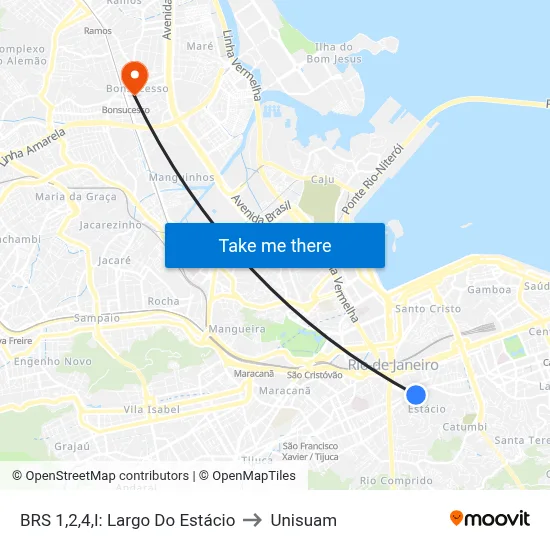 BRS 1,2,4,I: Largo Do Estácio to Unisuam map