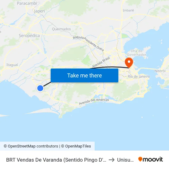 BRT Vendas De Varanda (Sentido Pingo D'Água) to Unisuam map