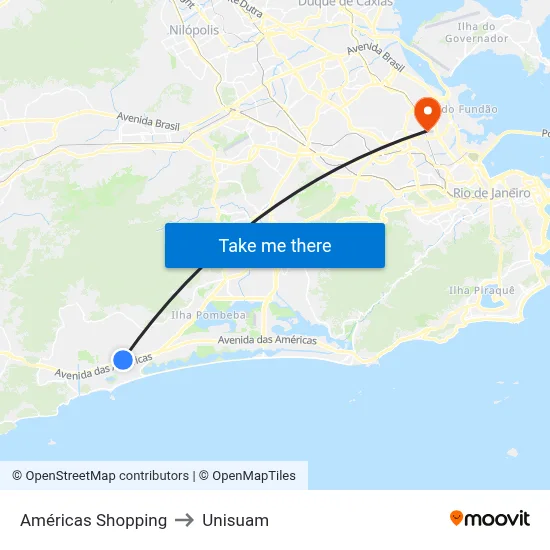 Américas Shopping to Unisuam map