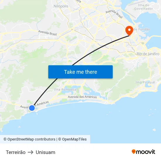 Terreirão to Unisuam map