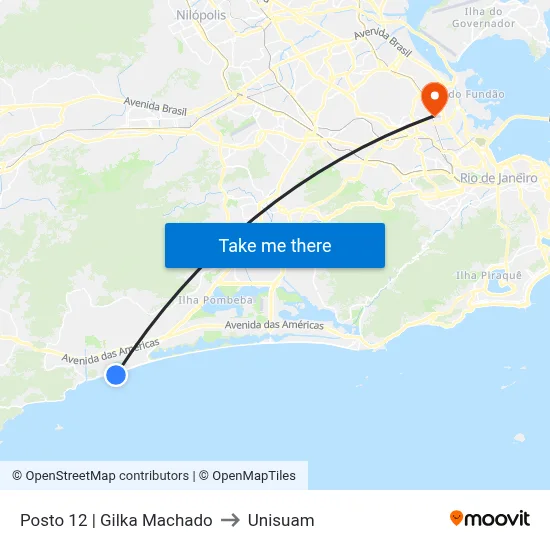 Posto 12 | Gilka Machado to Unisuam map