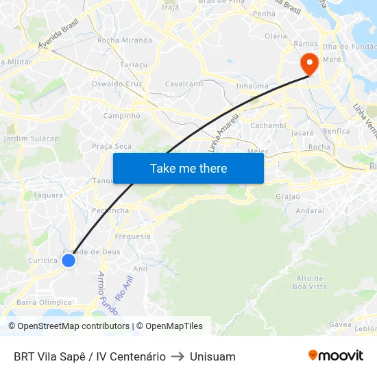 BRT Vila Sapê / IV Centenário to Unisuam map