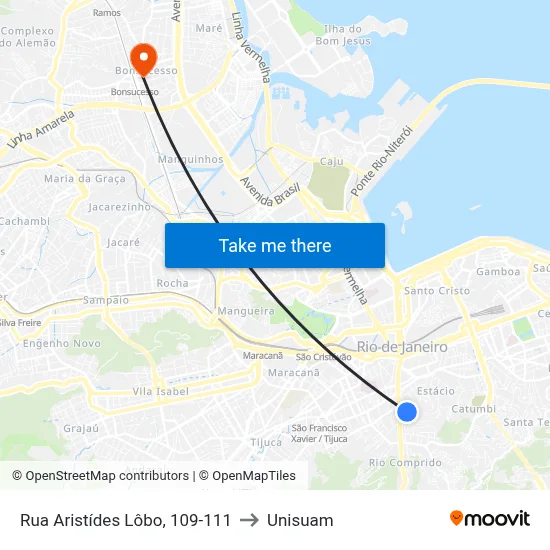 Rua Aristídes Lôbo, 109-111 to Unisuam map