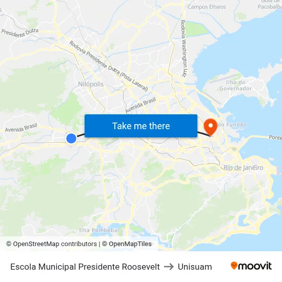 Escola Municipal Presidente Roosevelt to Unisuam map