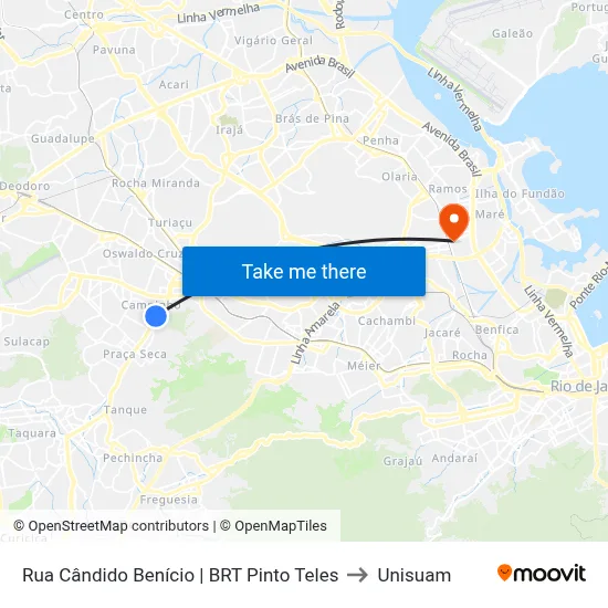 Rua Cândido Benício | BRT Pinto Teles to Unisuam map
