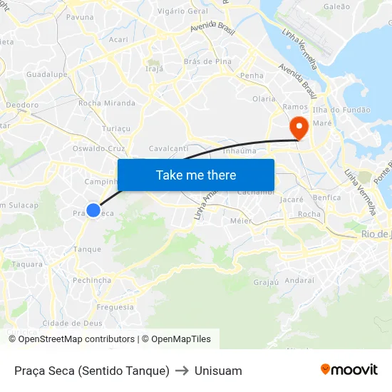 Praça Seca (Sentido Tanque) to Unisuam map