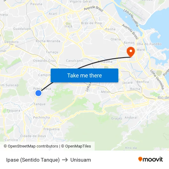 Ipase (Sentido Tanque) to Unisuam map