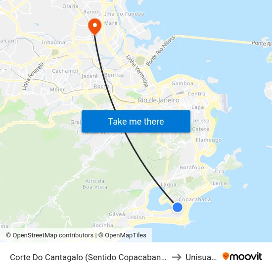 Corte Do Cantagalo (Sentido Copacabana) to Unisuam map