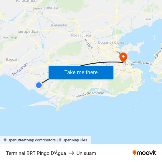 Terminal BRT Pingo D'Água to Unisuam map