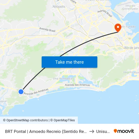 BRT Pontal | Amoedo Recreio (Sentido Recreio) to Unisuam map