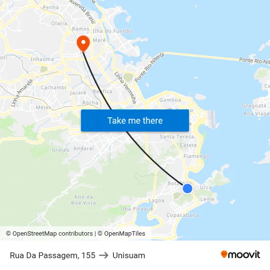 Rua Da Passagem, 155 to Unisuam map