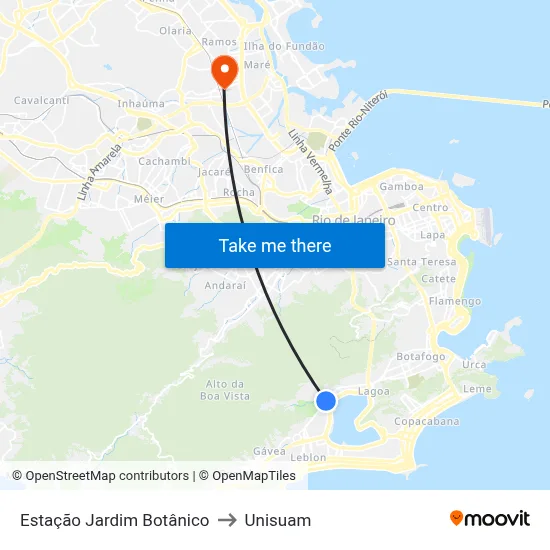 Estação Jardim Botânico to Unisuam map
