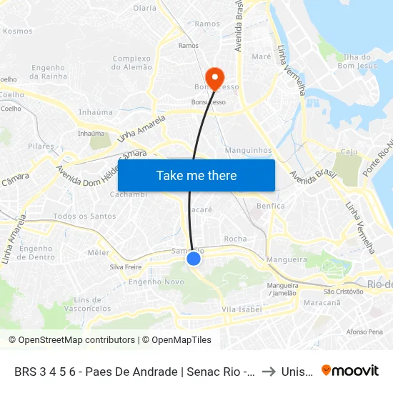 BRS 3 4 5 6 - Paes De Andrade | Senac Rio - Centro Politécnico to Unisuam map
