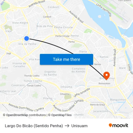 Largo Do Bicão (Sentido Penha) to Unisuam map