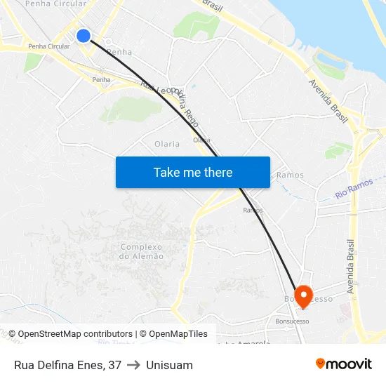 Rua Delfina Enes, 37 to Unisuam map