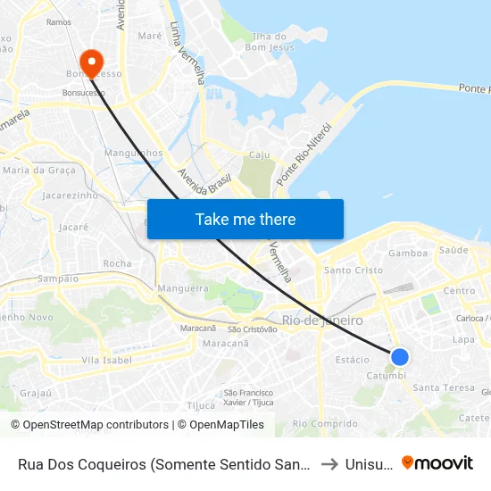 Rua Dos Coqueiros (Somente Sentido Santa Bárbara) to Unisuam map