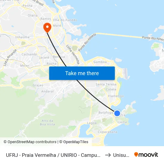 UFRJ - Praia Vermelha / UNIRIO - Campus 296 to Unisuam map