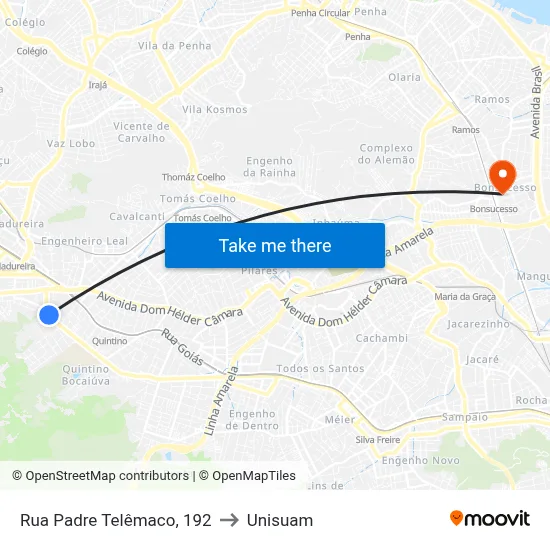 Rua Padre Telêmaco, 192 to Unisuam map