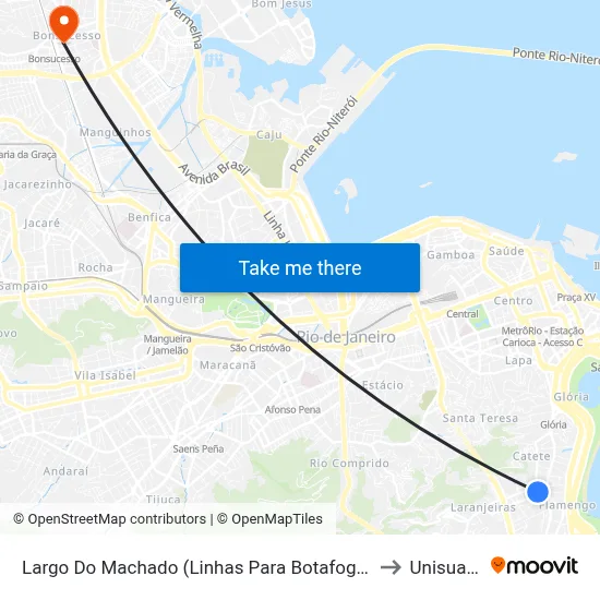 Largo Do Machado (Linhas Para Botafogo) to Unisuam map