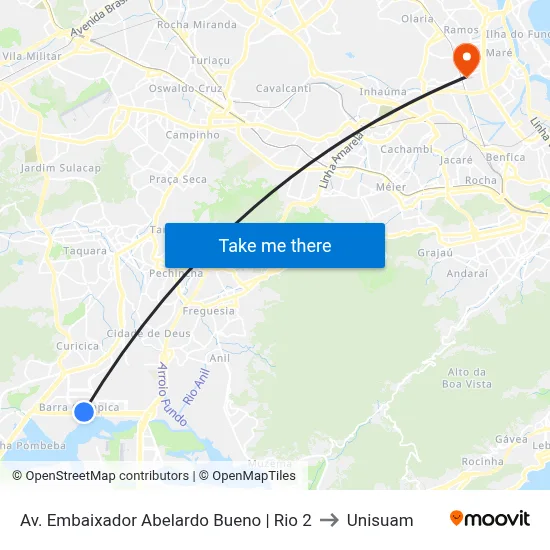 Av. Embaixador Abelardo Bueno | Rio 2 to Unisuam map
