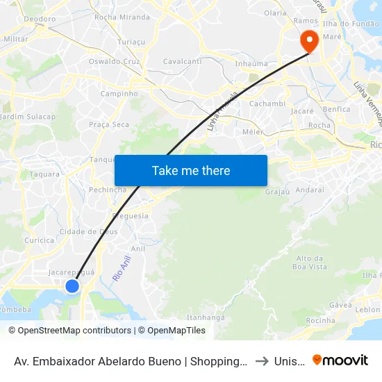 Av. Embaixador Abelardo Bueno | Shopping Metropolitano Barra to Unisuam map