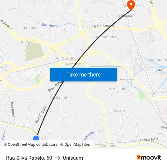 Rua Silva Rabêlo, 60 to Unisuam map