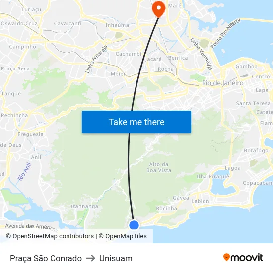 Praça São Conrado to Unisuam map