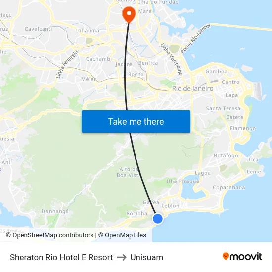 Sheraton Rio Hotel E Resort to Unisuam map