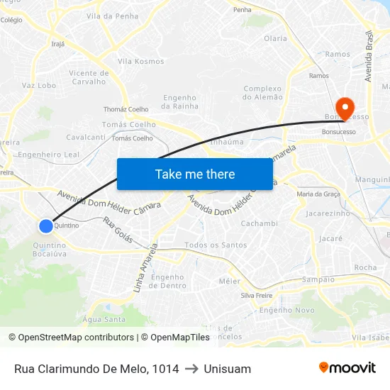 Rua Clarimundo De Melo, 1014 to Unisuam map