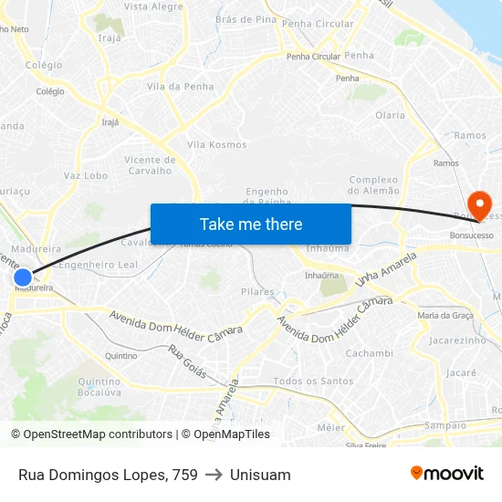 Rua Domingos Lopes, 759 to Unisuam map
