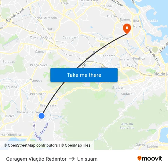Garagem Viação Redentor to Unisuam map